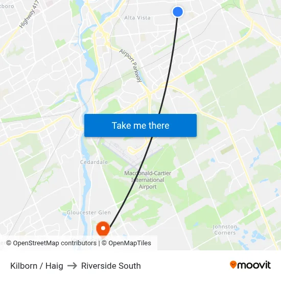Kilborn / Haig to Riverside South map