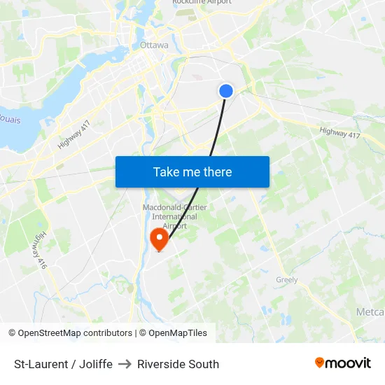 St-Laurent / Joliffe to Riverside South map
