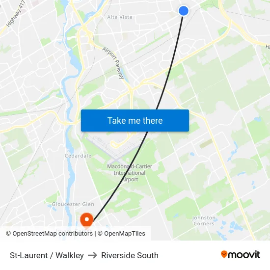 St-Laurent / Walkley to Riverside South map