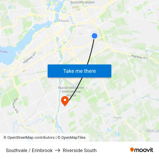 Southvale / Erinbrook to Riverside South map