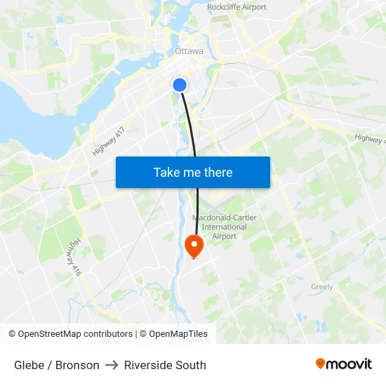 Glebe / Bronson to Riverside South map