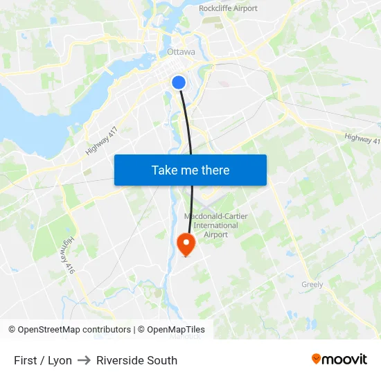 First / Lyon to Riverside South map