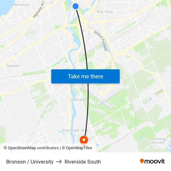 Bronson / University to Riverside South map