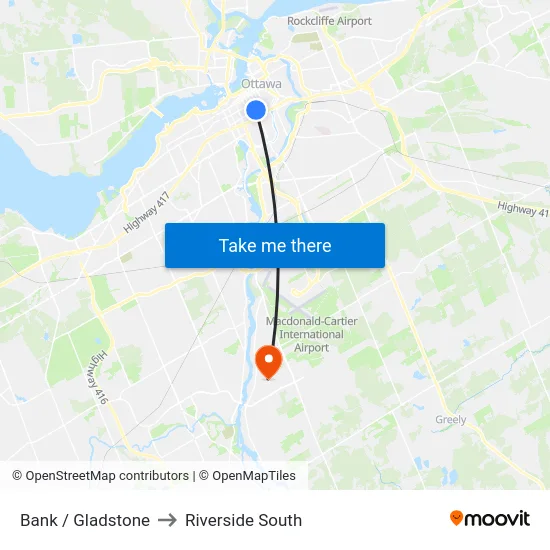 Bank / Gladstone to Riverside South map