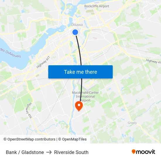 Bank / Gladstone to Riverside South map