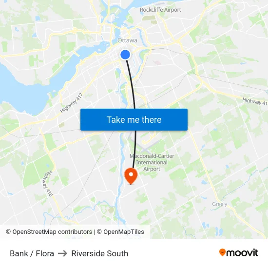 Bank / Flora to Riverside South map