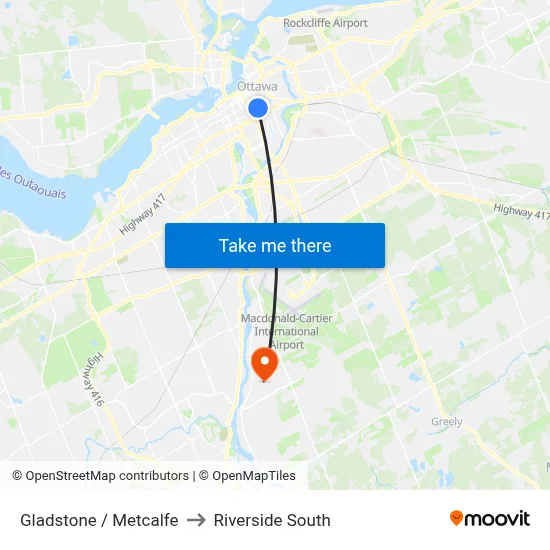 Gladstone / Metcalfe to Riverside South map