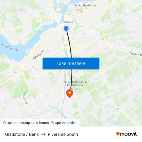 Gladstone / Bank to Riverside South map