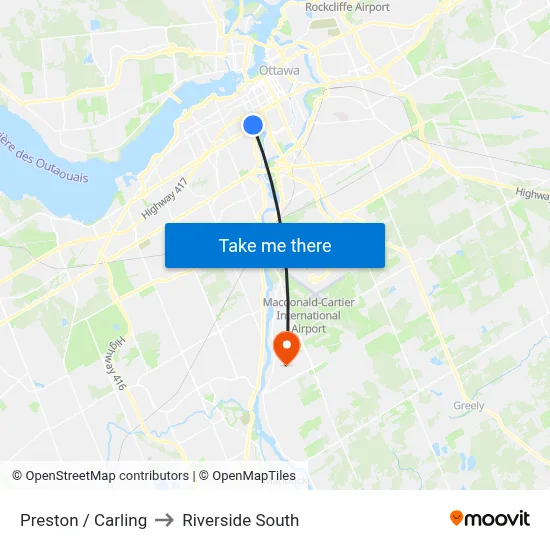 Preston / Carling to Riverside South map