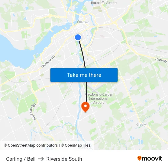 Carling / Bell to Riverside South map