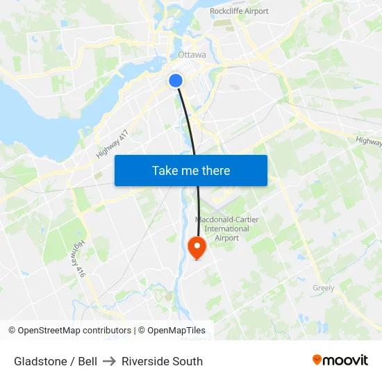 Gladstone / Bell to Riverside South map