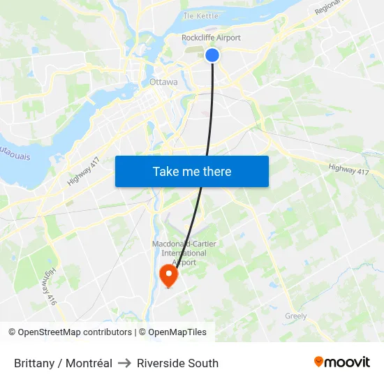 Brittany / Montréal to Riverside South map