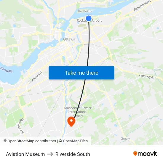 Aviation Museum to Riverside South map