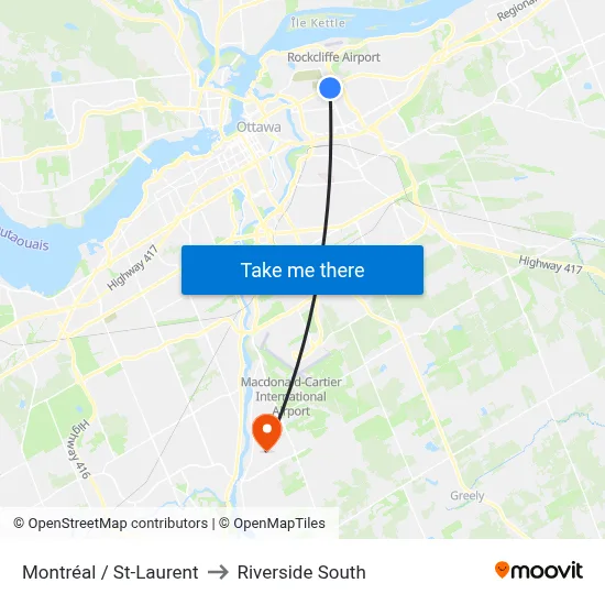 Montréal / St-Laurent to Riverside South map