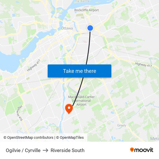 Ogilvie / Cyrville to Riverside South map