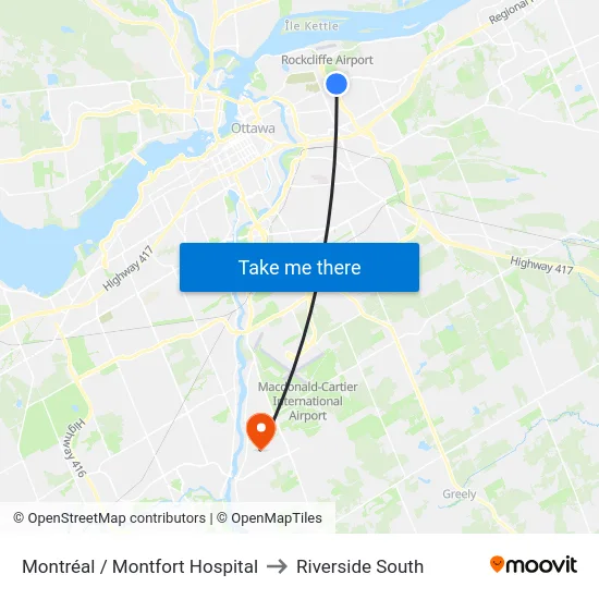 Montréal / Montfort Hospital to Riverside South map