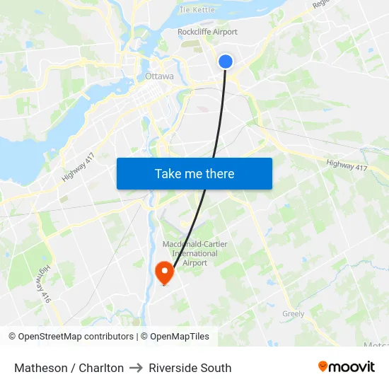 Matheson / Charlton to Riverside South map