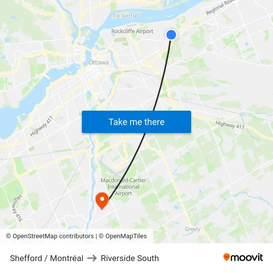 Shefford / Montréal to Riverside South map
