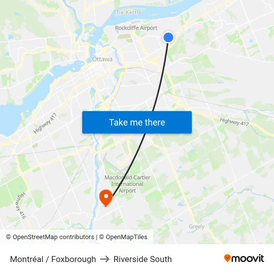 Montréal / Foxborough to Riverside South map