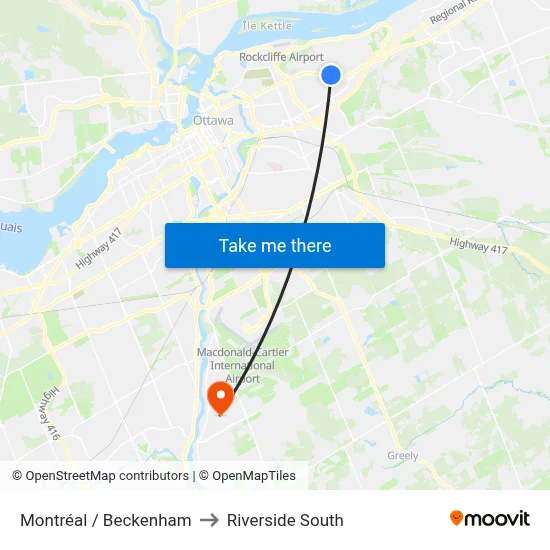 Montréal / Beckenham to Riverside South map