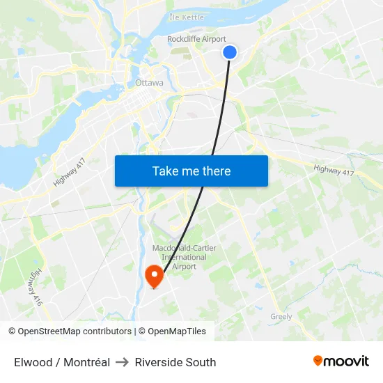 Elwood / Montréal to Riverside South map