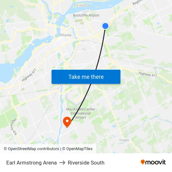 Earl Armstrong Arena to Riverside South map