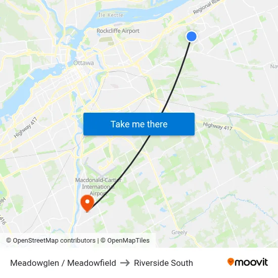 Meadowglen / Meadowfield to Riverside South map