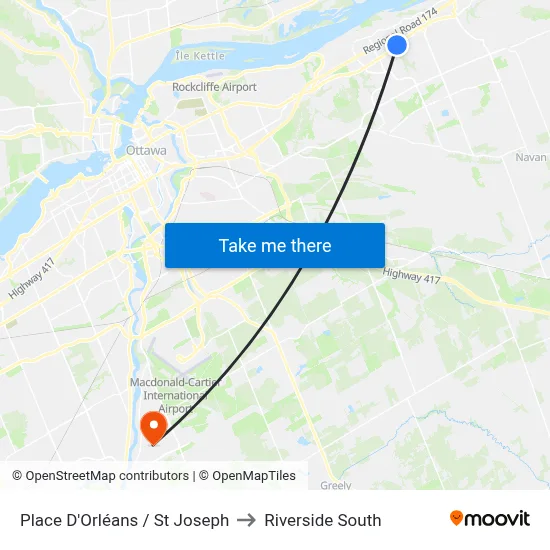 Place D'Orléans / St Joseph to Riverside South map