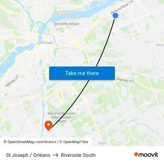 St Joseph / Orléans to Riverside South map