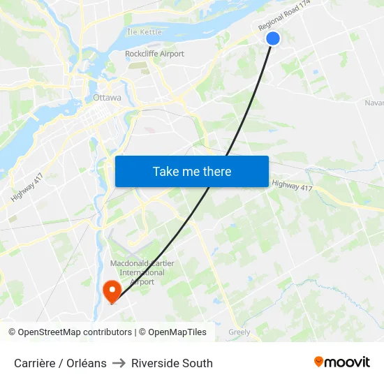 Carrière / Orléans to Riverside South map