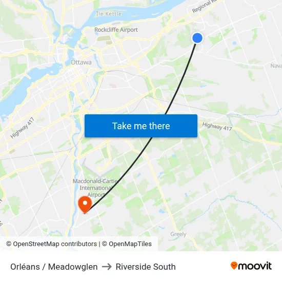 Orléans / Meadowglen to Riverside South map