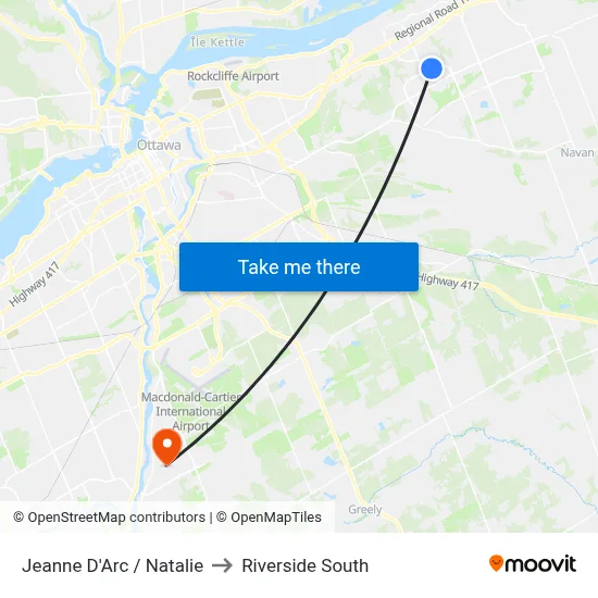Jeanne D'Arc / Natalie to Riverside South map