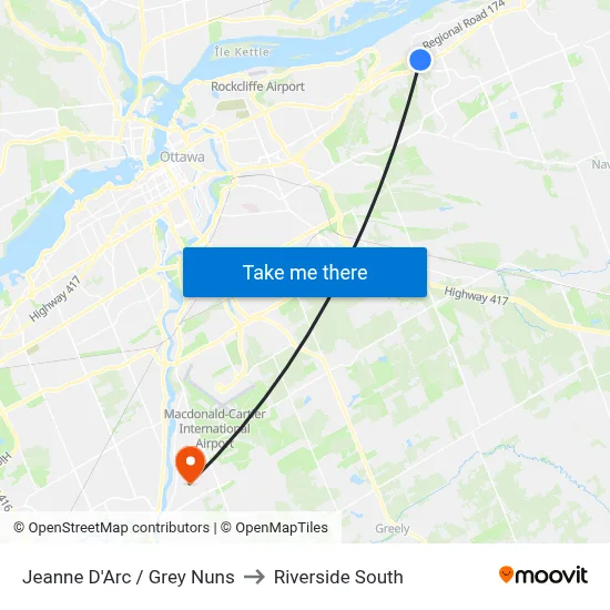 Jeanne D'Arc / Grey Nuns to Riverside South map