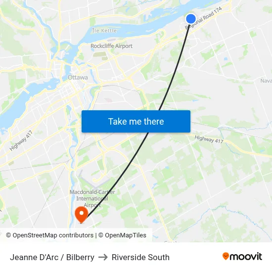 Jeanne D'Arc / Bilberry to Riverside South map
