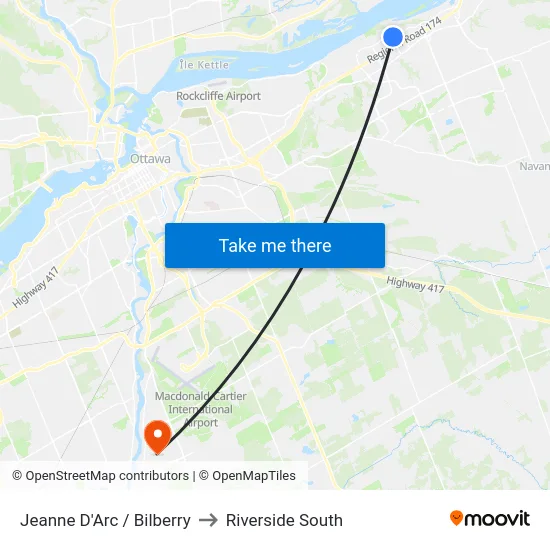 Jeanne D'Arc / Bilberry to Riverside South map