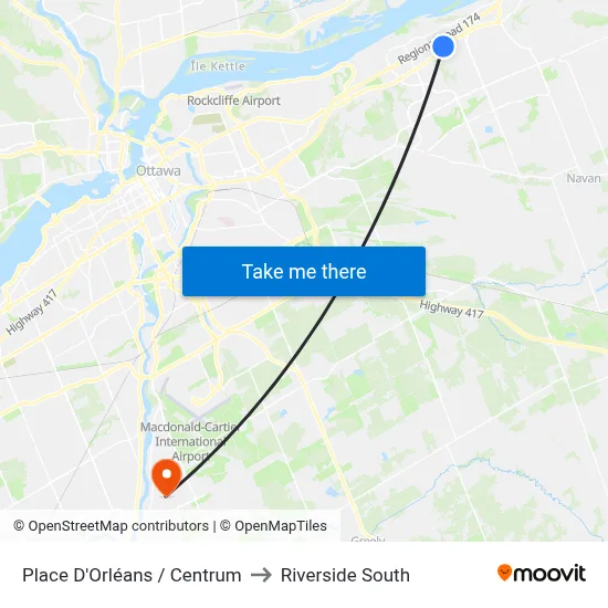 Place D'Orléans / Centrum to Riverside South map