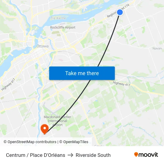 Centrum / Place D'Orléans to Riverside South map