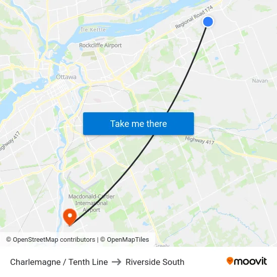 Charlemagne / Tenth Line to Riverside South map