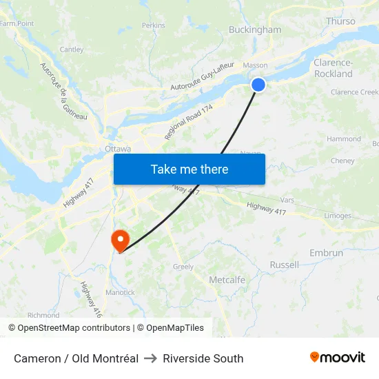 Cameron / Old Montréal to Riverside South map