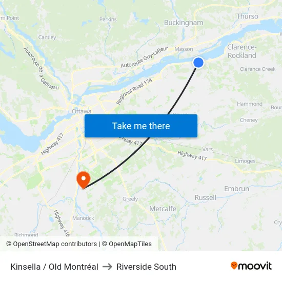 Kinsella / Old Montréal to Riverside South map