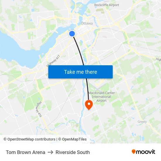 Tom Brown Arena to Riverside South map