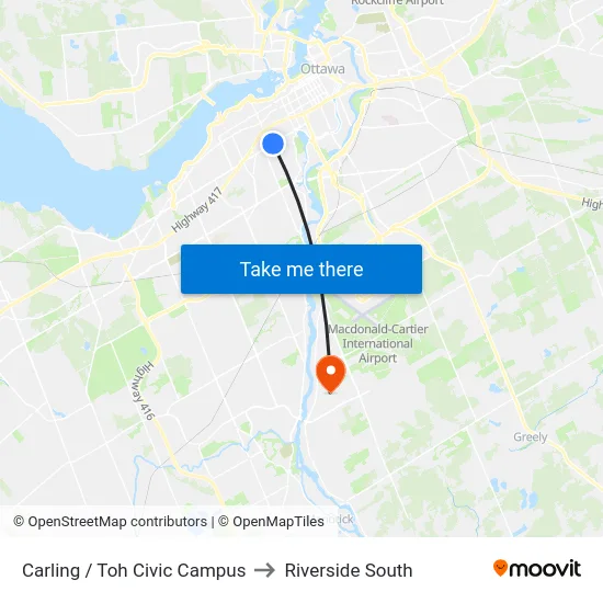 Carling / Toh Civic Campus to Riverside South map