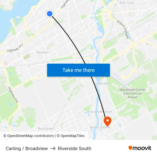 Carling / Broadview to Riverside South map