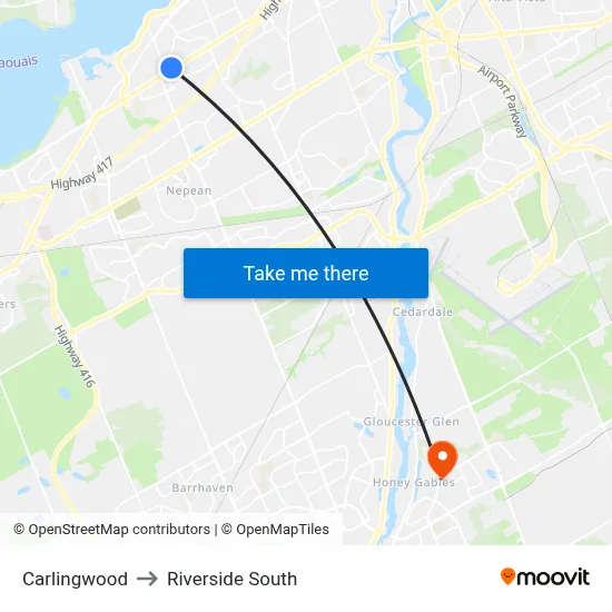 Carlingwood to Riverside South map