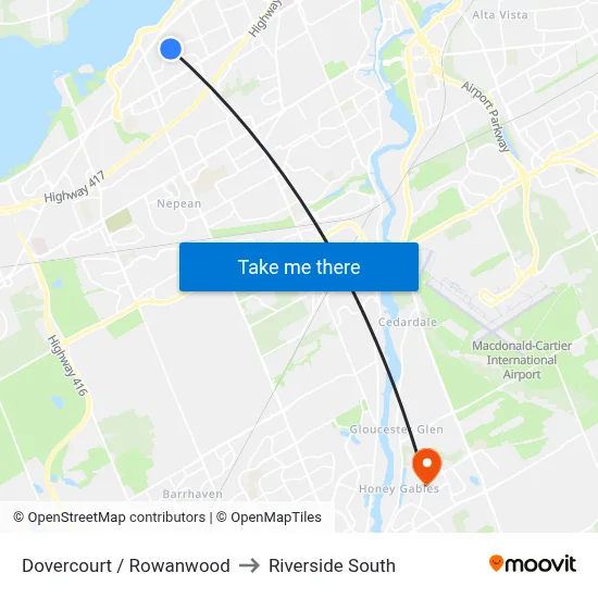Dovercourt / Rowanwood to Riverside South map