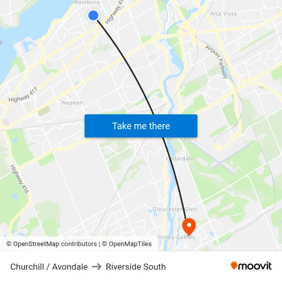 Churchill / Avondale to Riverside South map