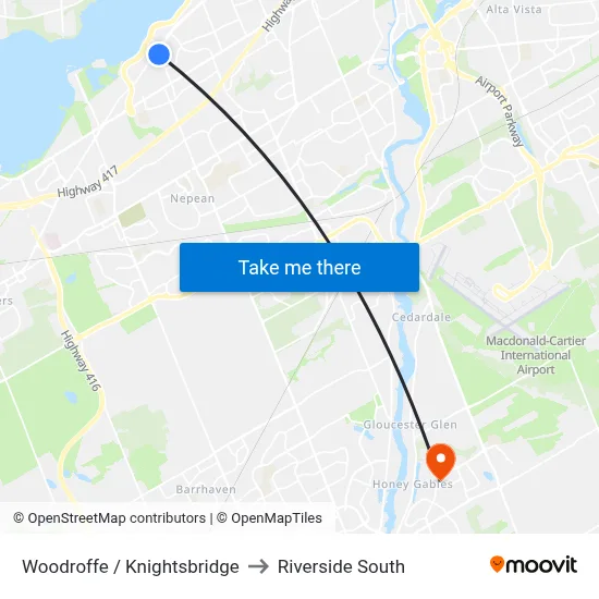 Woodroffe / Knightsbridge to Riverside South map