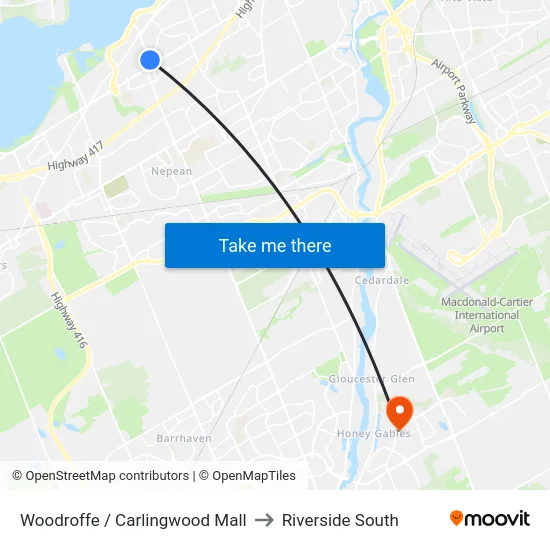 Woodroffe / Carlingwood Mall to Riverside South map