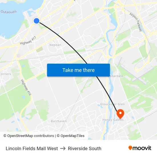 Lincoln Fields Mall West to Riverside South map