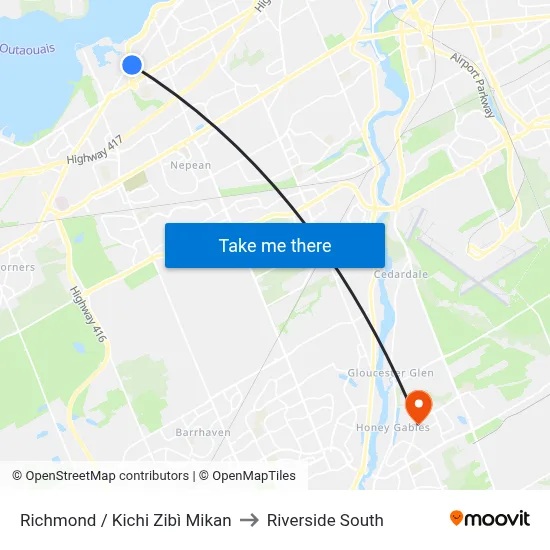 Richmond / Kichi Zibì Mikan to Riverside South map
